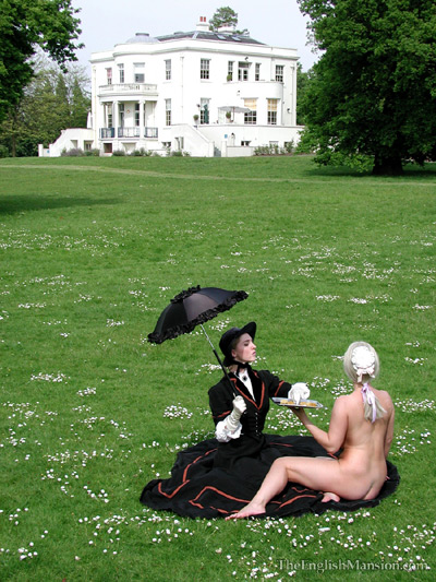 Victorian Lady served by her naked maid